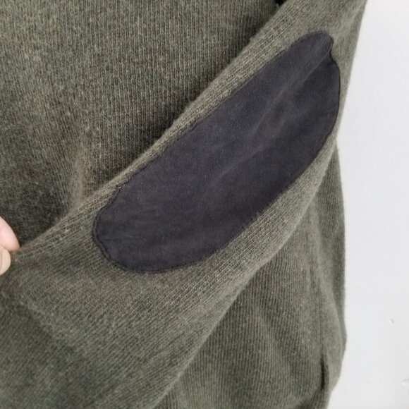 Barbour Wool Sportsmans Mens Sweater Forest Green Suede Elbow Patches  Sz Large - Picture 8 of 13